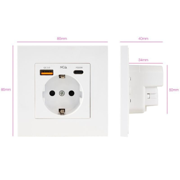 Roseta de Pared Nanocable 10 35 0011/ 1 Schuko/ 1 USB Tipo-C/ 1 USB