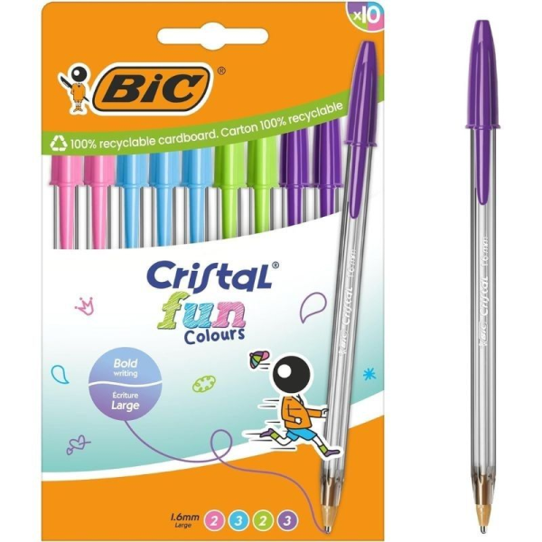 Bolígrafos de Tinta de Aceite Bic Cristal Fun 524176/ 10 unidades/ Colores Surtidos