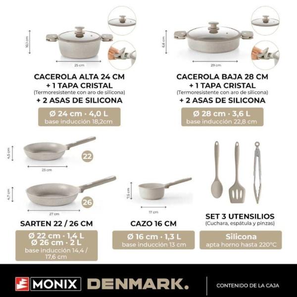 Pack Batería de Cocina Monix Martín Berasategui/ Cazo Ø16cm/ Sarten Ø22 - 26cm/ Cacerolas Ø24 - 28cm/ Aluminio Forjado/ Apta par