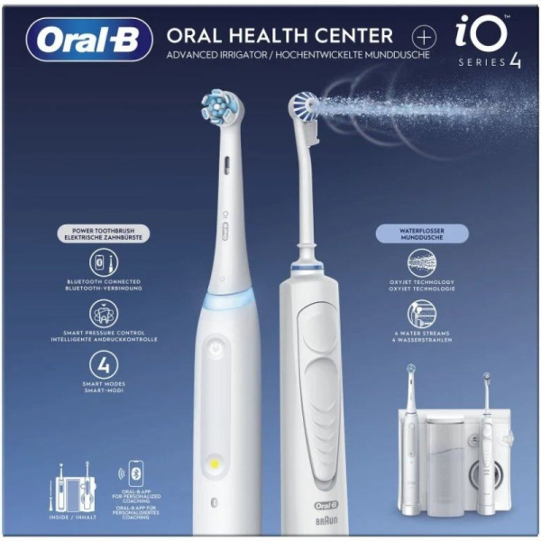 Irrigador Bucal Braun Oral-B Oxyjet + Cepillo IO Series 4/ Blanco/ Incluye 2 Recambios