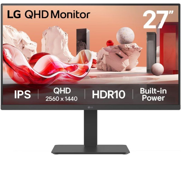 Monitor Profesional LG 27BA45QB-B 27'/ QHD/ Multimedia/ Regulable en altura/ Negro
