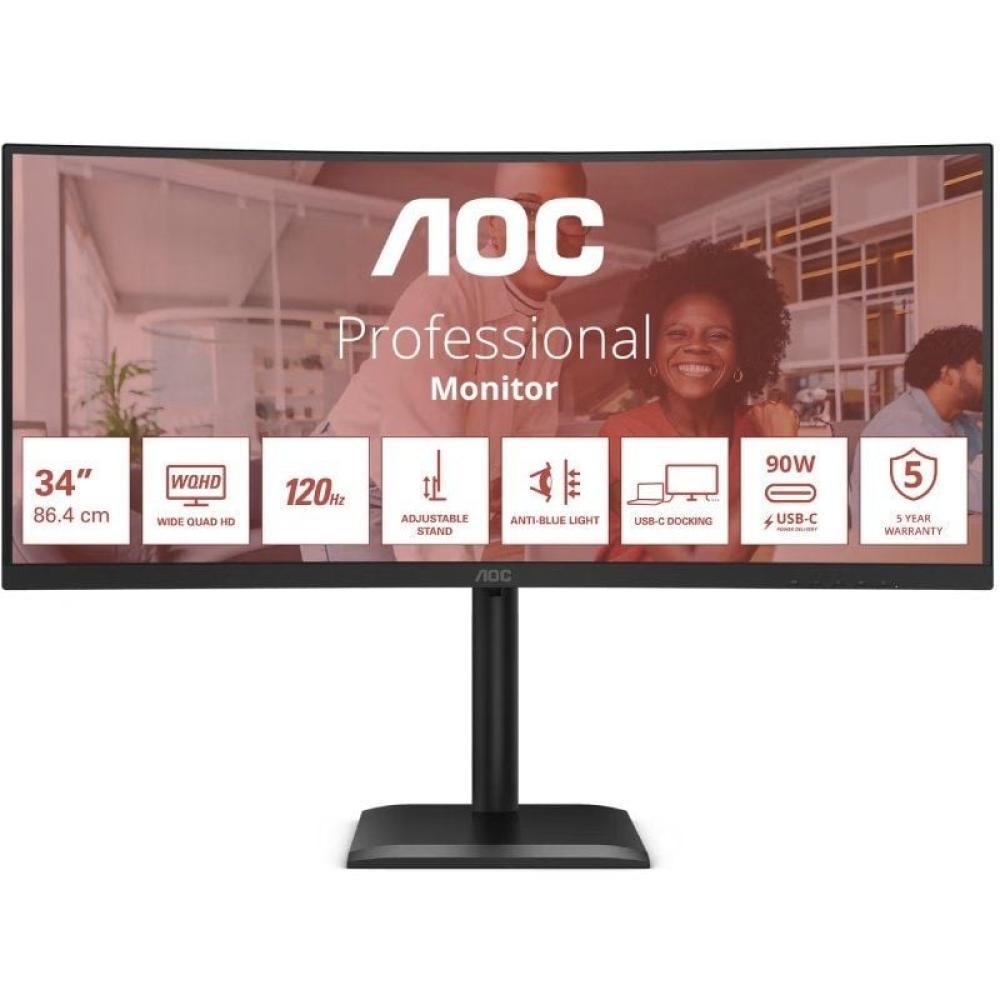 Monitor Profesional Ultraparonámico Curvo AOC CU34E4CV 34'/ WQHD/ Multimedia/ Regulable en altura/ Negro