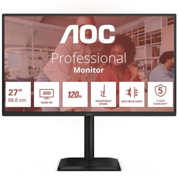 Monitor Profesional AOC Q27E4CV 27'/ QHD/ Multimedia/ Regulable en altura/ Negro