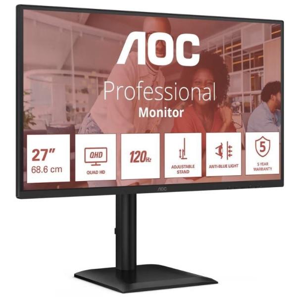 Monitor Profesional AOC Q27E4CV 27'/ QHD/ Multimedia/ Regulable en altura/ Negro