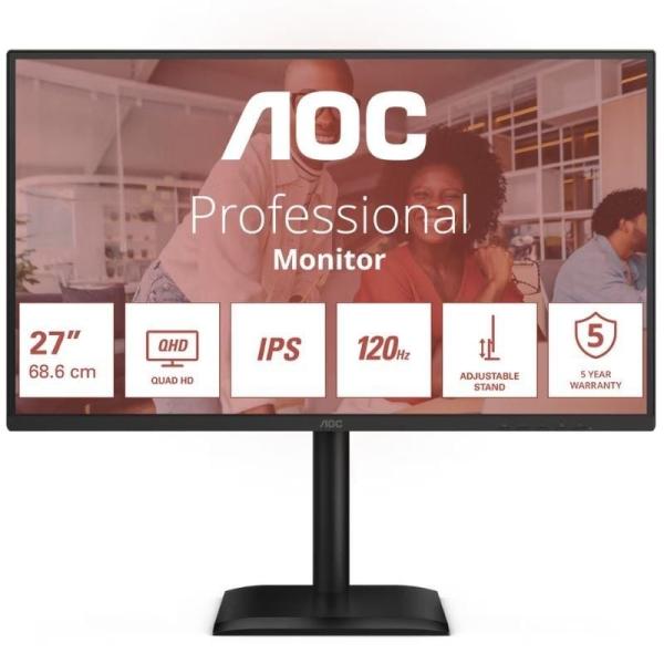 Monitor Profesional AOC Q27E4U 27'/ QHD/ Multimedia/ Regulable en altura/ Negro