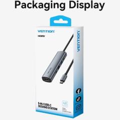 Docking USB Tipo-C Vention TGLHB/ 1xUSB Tipo-C/ 2xUSB/ 1xHDMI 4K/ 1xUSB Tipo-C PD/ Gris