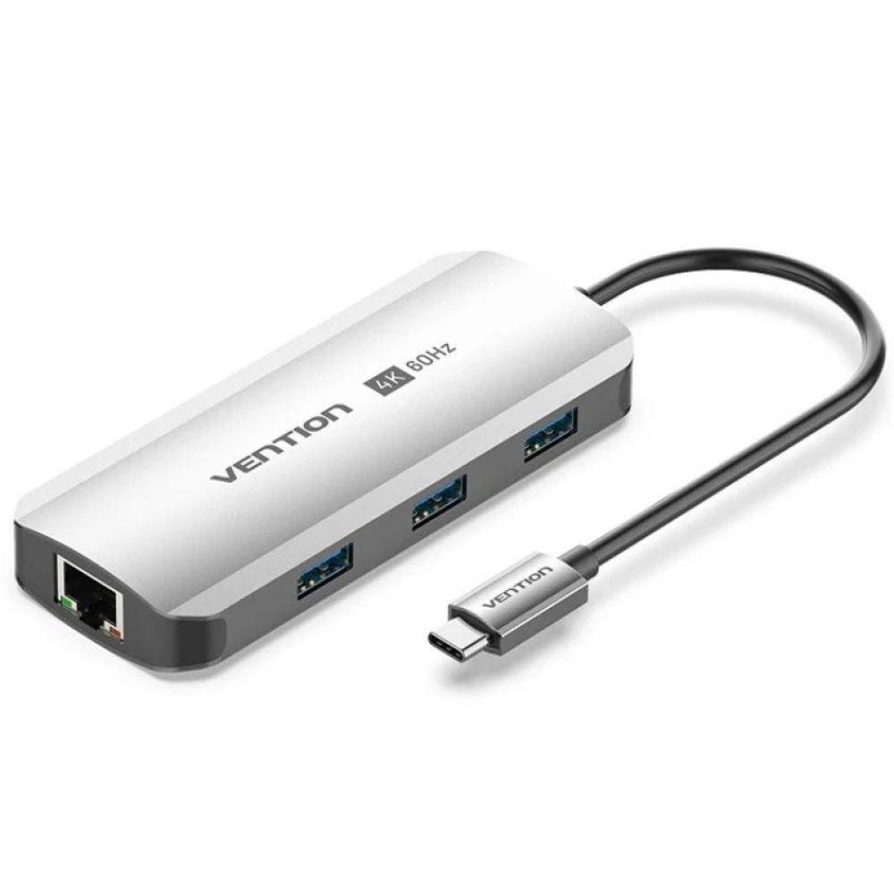 Docking USB Tipo-C Vention TQHHB/ 1xHDMI 4K/ 3xUSB/ 1xUSB Tipo-C PD/ 1xRJ45/ Gris