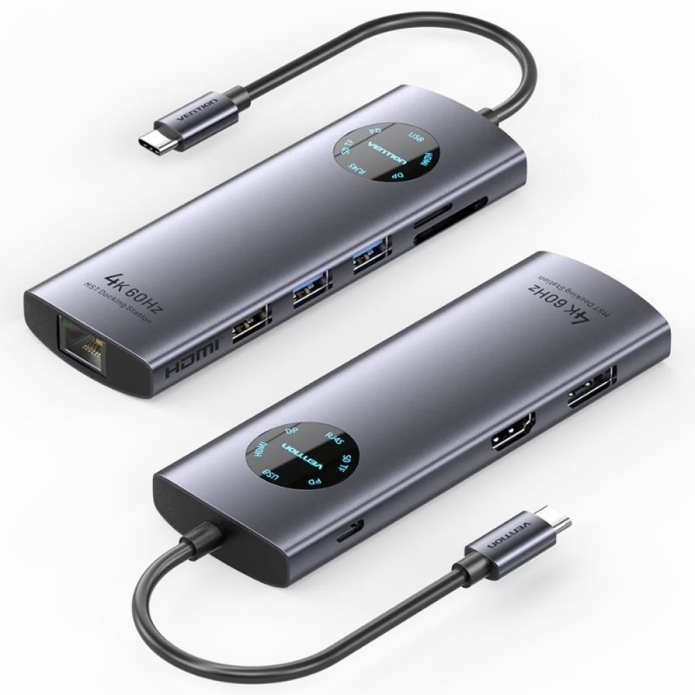 Docking USB Tipo-C Vention TQUHB/ 1xHDMI 4K/ 1xDisplayPort/ 3xUSB/ 1xRJ45/ 1xUSB Tipo-C PD/ 1xLector Tarjetas/ Gris