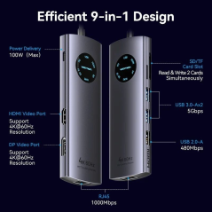 Docking USB Tipo-C Vention TQUHB/ 1xHDMI 4K/ 1xDisplayPort/ 3xUSB/ 1xRJ45/ 1xUSB Tipo-C PD/ 1xLector Tarjetas/ Gris