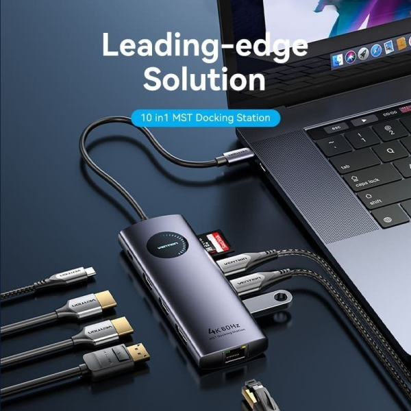Docking USB Tipo-C Vention TQWHB/ 2xHDMI 4K/ 1xDisplayPort/ 3xUSB/ 1xUSB Tipo-C PD/ 1xRJ45/ 1xLector Tarjetas/ Gris