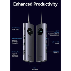 Docking USB Tipo-C Vention TQWHB/ 2xHDMI 4K/ 1xDisplayPort/ 3xUSB/ 1xUSB Tipo-C PD/ 1xRJ45/ 1xLector Tarjetas/ Gris