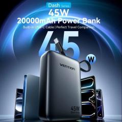 Powerbank 20000mAh Vention FHGH0/ 45W/ Gris/ Incluye Cable USB Tipo-C