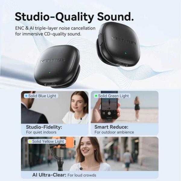 Micrófono Inalámbrico con Clip Vention Lavalier NCDB0/ USB Tipo-C/ Lightning/ Incluye Receptor/ 2 unidades