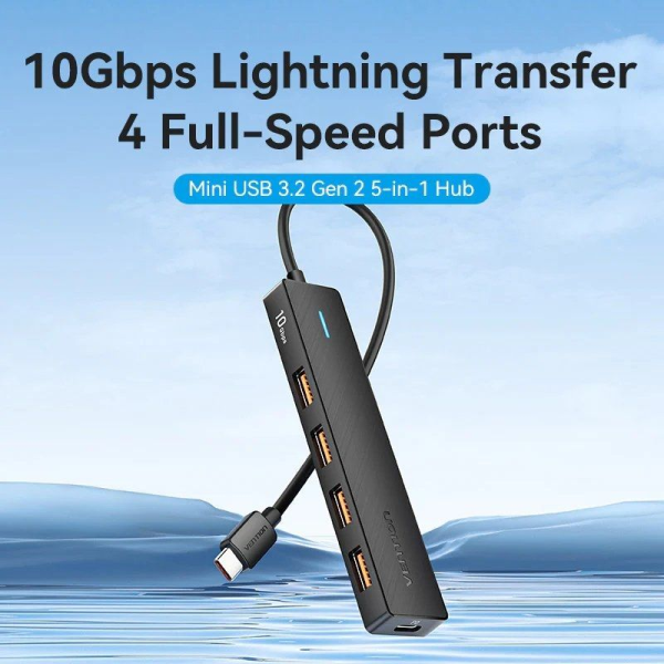Hub USB Tipo-C 3.2 Vention CKCBB/ 4xUSB/ 1xUSB Tipo-C PD