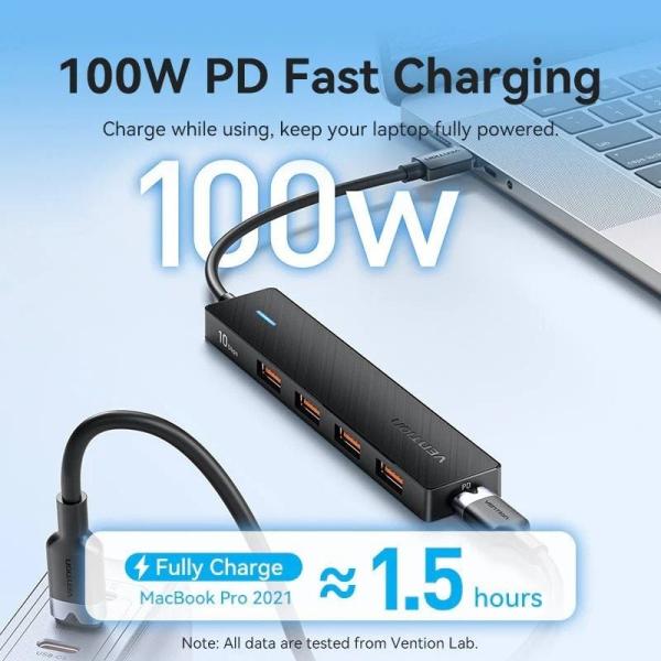 Hub USB Tipo-C 3.2 Vention CKCBB/ 4xUSB/ 1xUSB Tipo-C PD