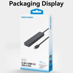 Hub USB Tipo-C 3.2 Vention CKCBB/ 4xUSB/ 1xUSB Tipo-C PD