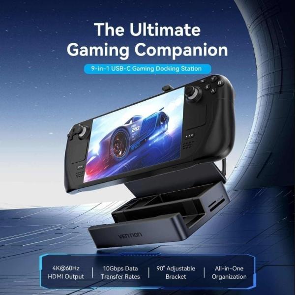 Docking USB Tipo-C para Steam Deck / Switch Vention TPZH0/ 2xHDMI 4K/ 3xUSB/ 1xUSB Tipo-C/ 1xUSB Tipo-C PD/ 1xRJ45/ 1xLector Tar