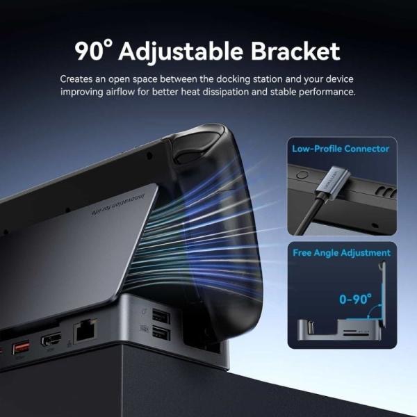 Docking USB Tipo-C para Steam Deck / Switch Vention TPZH0/ 2xHDMI 4K/ 3xUSB/ 1xUSB Tipo-C/ 1xUSB Tipo-C PD/ 1xRJ45/ 1xLector Tar
