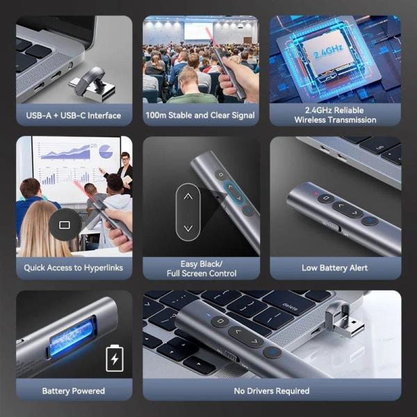 Presentador Inalámbrico Vention KQIH0/ 2.4GHz/ Gris