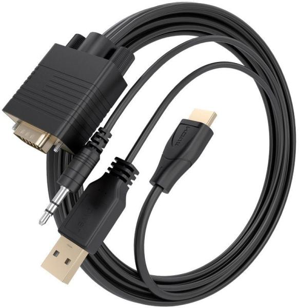 Cable Conversor Aisens A115-1007 SVGA Macho - USB Macho - Jack Macho/ HDMI Macho/ 1m/ Negro