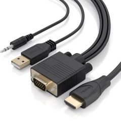 Cable Conversor Aisens A122-1015 SVGA Macho - USB Macho - Jack Macho/ HDMI Macho/ 2m/ Negro