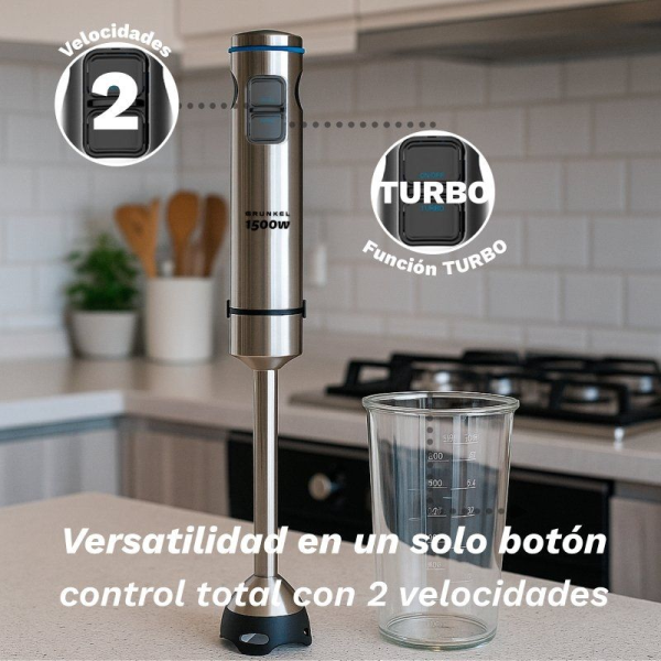 Batidora de mano Grunkel BM-1500SET/ 1500W/ Capacidad 0.8L/ Incluye Vaso, Picadora, Varilla y Soporte