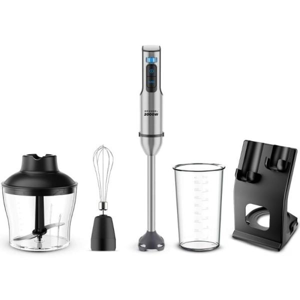 Batidora de mano Grunkel BM-2000SET/ 2000W/ Capacidad 0.8L/ Incluye Vaso, Picadora, Varilla y Soporte