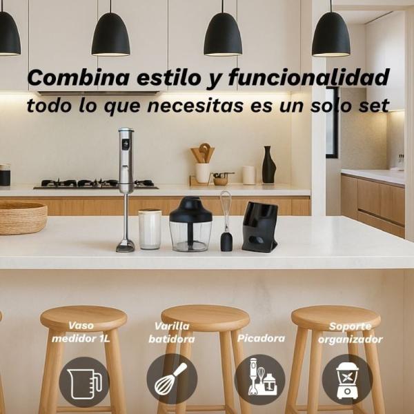 Batidora de mano Grunkel BM-2000SET/ 2000W/ Capacidad 0.8L/ Incluye Vaso, Picadora, Varilla y Soporte