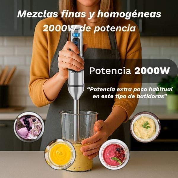 Batidora de mano Grunkel BM-2000SET/ 2000W/ Capacidad 0.8L/ Incluye Vaso, Picadora, Varilla y Soporte