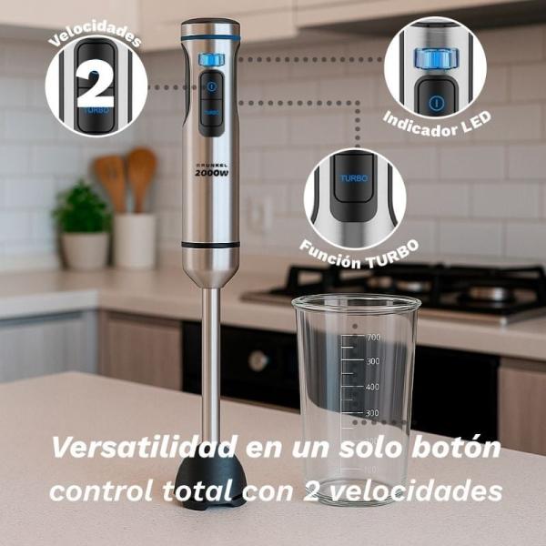 Batidora de mano Grunkel BM-2000SET/ 2000W/ Capacidad 0.8L/ Incluye Vaso, Picadora, Varilla y Soporte