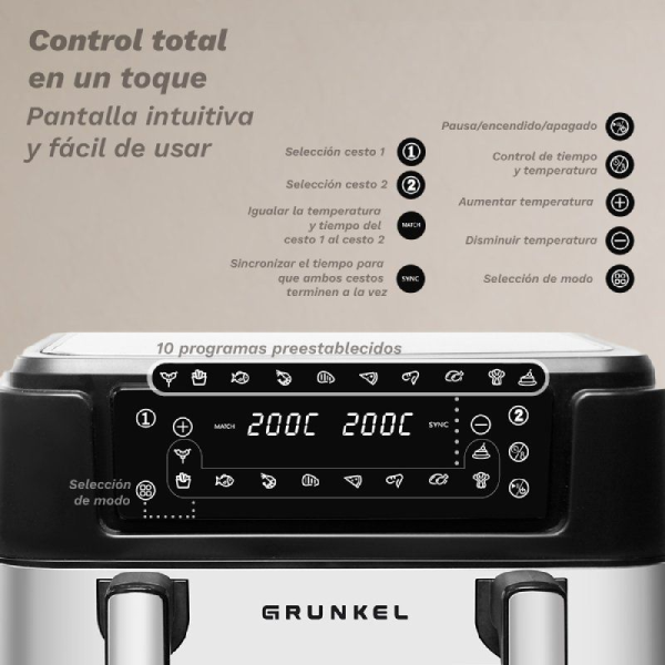 Freidora por Aire Airfryer / Sin Aceite Grunkel Dualflexifryer/ 2800W/ Capacidad 10L