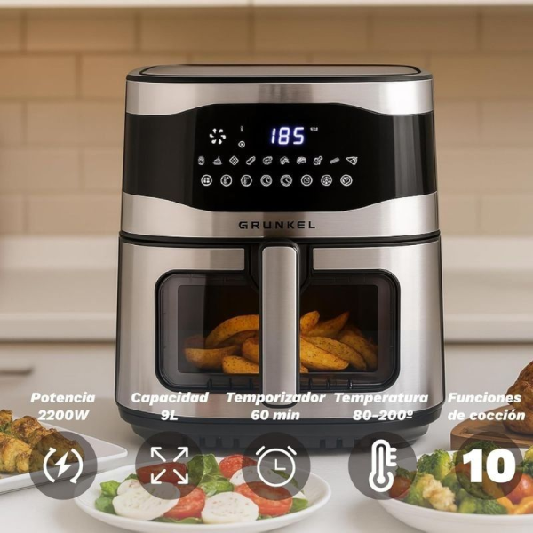 Freidora por Aire Airfryer / Sin Aceite Grunkel Maxisteelfryer/ 2200W/ Capacidad 9L
