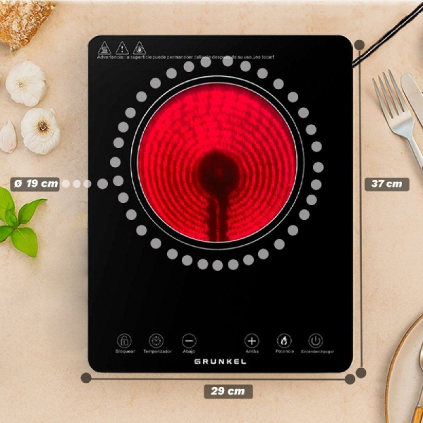 Vitrocerámica por Infrarrojos Grunkel IFR-2000/ 1 placa 370x290mm/ 2000W