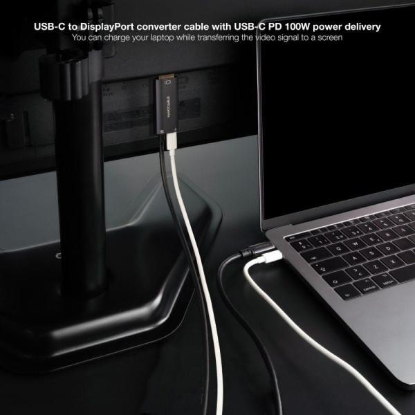 Cable Conversor Nanocable 10.15.5012/ USB Tipo-C Macho - DisplayPort 8K Macho/ USB Tipo-C Hembra/ Hasta 100W/ 1.8m/ Gris