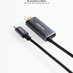 Cable Conversor Nanocable 10.15.5012/ USB Tipo-C Macho - DisplayPort 8K Macho/ USB Tipo-C Hembra/ Hasta 100W/ 1.8m/ Gris