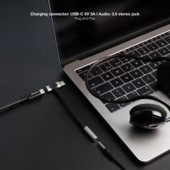 Cable Conversor Audio Nanocable 10.24.1207/ USB Tipo-C Macho - Jack 3.5/ USB Tipo-C Hembra/ 10cm/ Negro