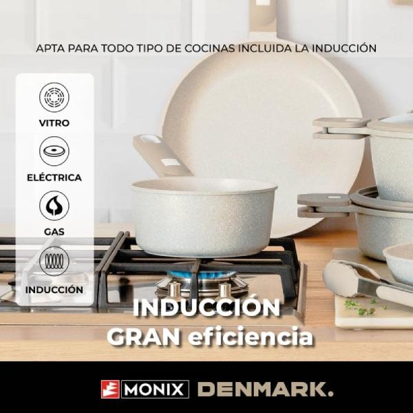 Pack Batería de Cocina Monix Denmark/ Cazo Ø16cm/ Sarten Ø24cm/ Cacerolas Ø20 - 24cm/ Aluminio Fundido/ Apta para Inducción