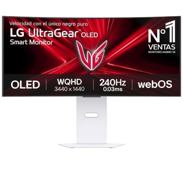 Smart Monitor Gaming Ultrapanorámico Curvo LG UltraGear 34GX90SA-W 34'/ WQHD/ Multimedia/ 0.03ms/ 240Hz/ OLED/ Regulable en altu