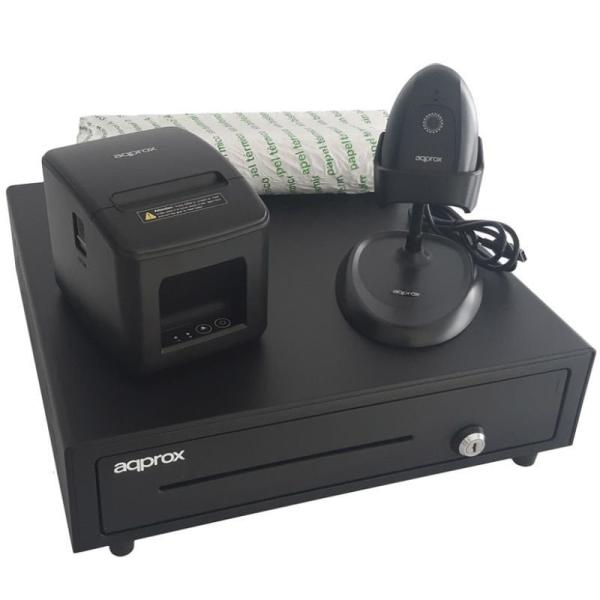 Pack Approx appPOSPACK4180LAN Cajón Portamonedas/ Impresora Térmica/ Lector de Códigos y Rollos Térmicos