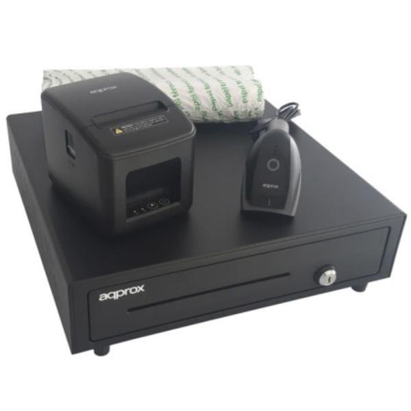 Pack Approx appPOSPACK4180LAN-2D Cajón Portamonedas/ Impresora Térmica/ Lector de Códigos y Rollos Térmicos