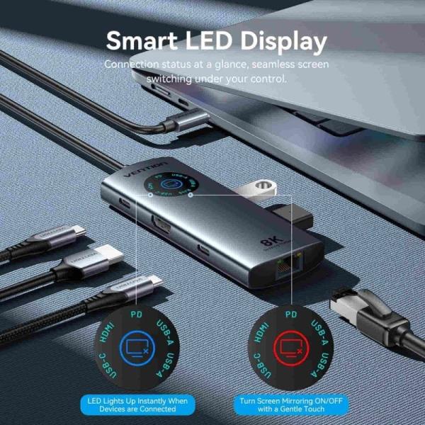 Docking USB Tipo-C Vention TQZHB/ RJ45/ 2xUSB/ 1xUSB Tipo-C/ 1xHDMI/ 1xUSB Tipo-C PD/ Gris