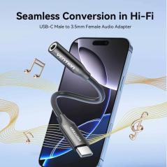 Adaptador Audio Vention BIIBA/ Jack 3.5 Hembra - USB Tipo-C Macho/ 10cm/ Negro