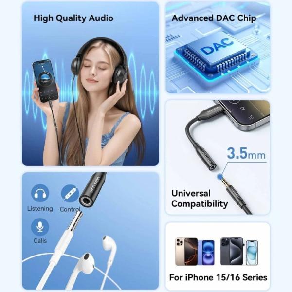 Adaptador Audio Vention BIIBA/ Jack 3.5 Hembra - USB Tipo-C Macho/ 10cm/ Negro