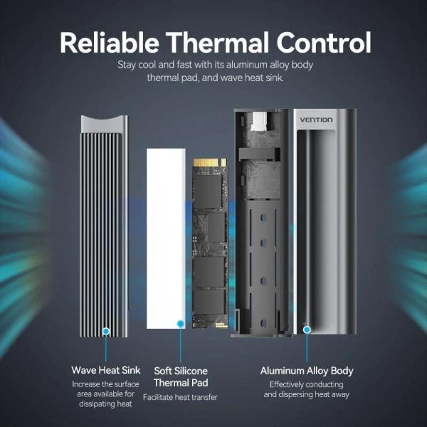 Caja Externa para Disco SSD M.2 NVMe Vention KPKH0/ USB Tipo-C 3.1/ Sin tornillos