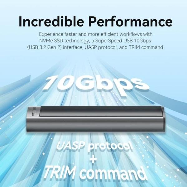 Caja Externa para Disco SSD M.2 NVMe Vention KPKH0/ USB Tipo-C 3.1/ Sin tornillos