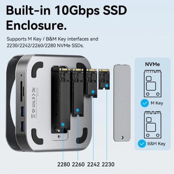 Docking para Mac Mini USB Tipo-C Vention THIHAG/ Ranura SSD M.2/ 4xUSB/ 1xUSB Tipo-C/ 1xDisplayPort 4K/ 1xLector Tarjetas/ 1xJac