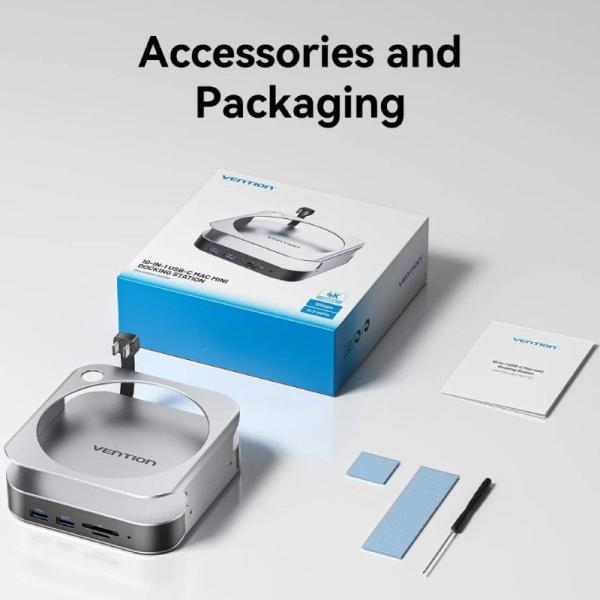 Docking para Mac Mini USB Tipo-C Vention THIHAG/ Ranura SSD M.2/ 4xUSB/ 1xUSB Tipo-C/ 1xDisplayPort 4K/ 1xLector Tarjetas/ 1xJac