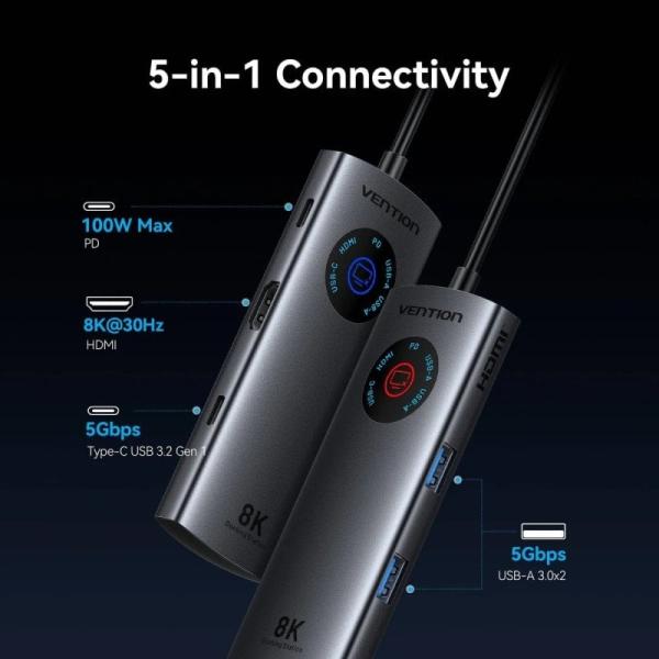 Docking USB Tipo-C Vention TQXHB/ 2xUSB/ 1xUSB Tipo-C/ 1xHDMI/ 1xUSB Tipo-C PD/ Gris