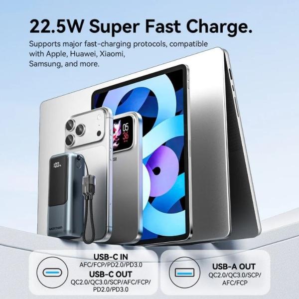 Powerbank 10000mAh Vention FKOH0/ 22.5W/ Gris