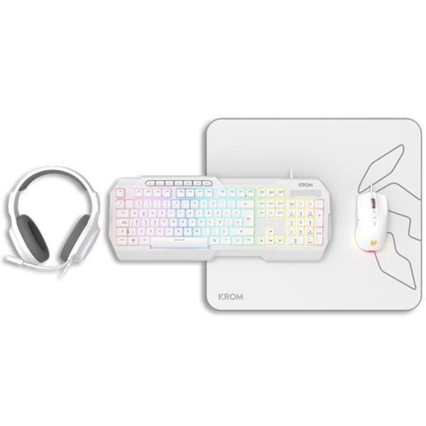 Pack Gaming Krom Kenta/ Teclado RGB + Ratón + Alfombrilla + Auriculares/ Blanco